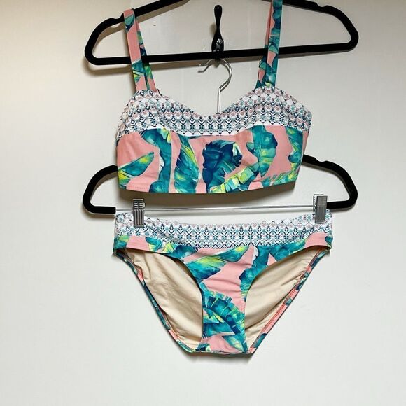 New Cabana Life Upf 50 Preppy Palm 3 Piece Bikini Set Sz S - Picture 5 of 13